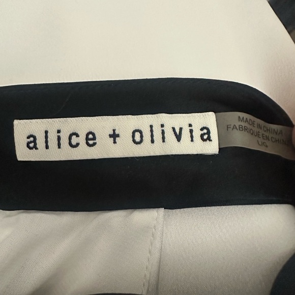 Alice + Olivia Maris Keyhole Halter Top Size Large Ivory Black Tie Neck Satin - Picture 5 of 9